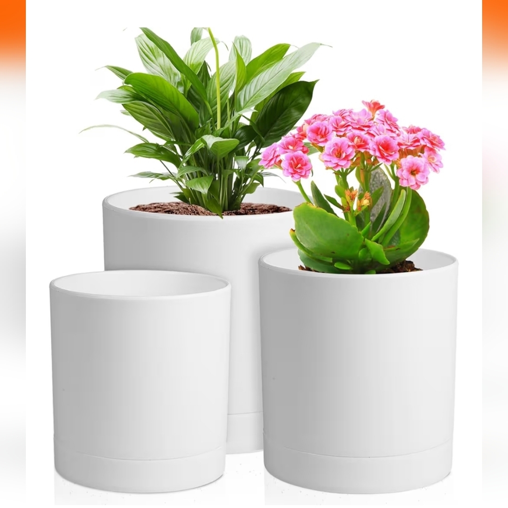 6/5/4 inch Flower Pots, Pack of 3 Cylinder Plant Pots for Small Indoor Outdoor